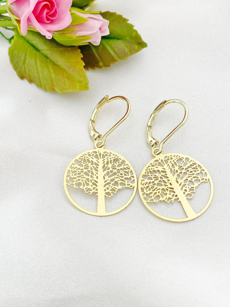 Gold Round Tree Charm Earrings, N5972