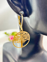 Gold Round Tree Charm Earrings, N5972