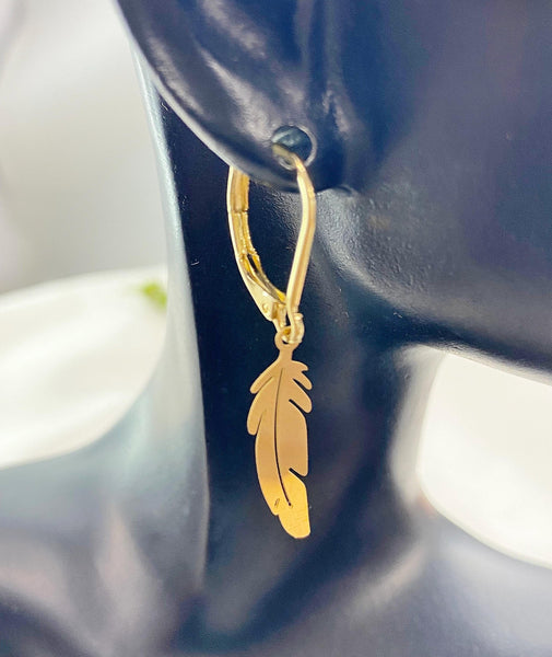 Gold Feather Charm Earrings, N5974