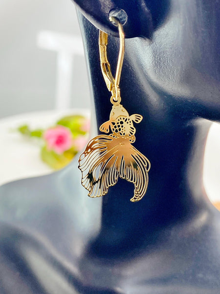 Gold Goldfish Charm Earrings, N5976