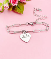 Gold or Silver Personalized Customized Name Charm Stainless Steel Paperclip Bracelet, Tarnish Resistant, D476