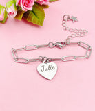 Gold or Silver Personalized Customized Name Charm Stainless Steel Paperclip Bracelet, Tarnish Resistant, D476