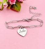 Gold or Silver Personalized Customized Name Charm Stainless Steel Paperclip Bracelet, Tarnish Resistant, D476