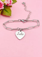Gold or Silver Personalized Customized Name Charm Stainless Steel Paperclip Bracelet, Tarnish Resistant, D476