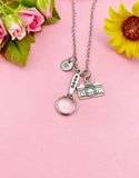 Silver Detective Necklace Magnifying Glass Camera Detector Jewelry, Personalized Customized Gifts, N4401A