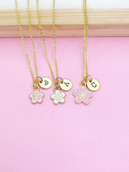 Gold Sakura Flower Charm Necklace, Japanese Cherry Blossom, N5977