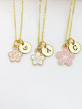 Gold Sakura Flower Charm Necklace, Japanese Cherry Blossom, N5977
