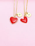 Gold Red Heart Charm Necklace, N5978