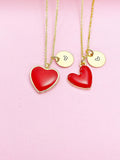 Gold Red Heart Charm Necklace, N5978