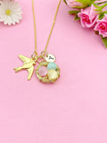 Gold or Silver Swallow Bird Nest Charm Necklace, Natural Selenite Gemstone Jewelry, N6012