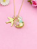Gold or Silver Swallow Bird Nest Charm Necklace, Natural Selenite Gemstone Jewelry, N6012