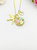 Gold or Silver Swallow Bird Nest Charm Necklace, Natural Selenite Gemstone Jewelry, N6012