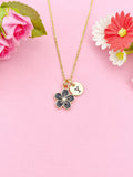 Gold Black Sakura Flower Charm Necklace, Cherry Blossom, N5912A