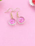 Pink Press Flower, Gold Real Dried Flower Earrings, N3271