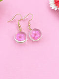 Pink Press Flower, Gold Real Dried Flower Earrings, N3271