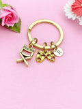 Gold Comedy Tragedy Director Keychain, Drama Mask Charm, Personalized Initial