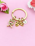 Gold Comedy Tragedy Director Keychain, Drama Mask Charm, Personalized Initial