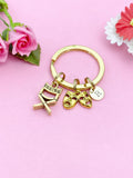 Gold Comedy Tragedy Director Keychain, Drama Mask Charm, Personalized Initial