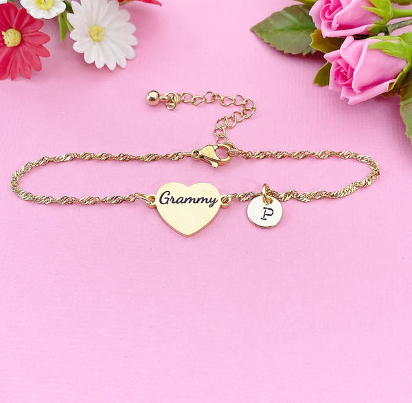Silver or Gold Grammy Heart Charm Bracelet, D285A