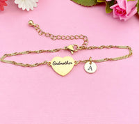 Silver or Gold Godmother Gift, Godmother Bracelet, Heart, Godmother Jewelry, Mother's Day Gift, Godmother Goddaughter Gift, D258