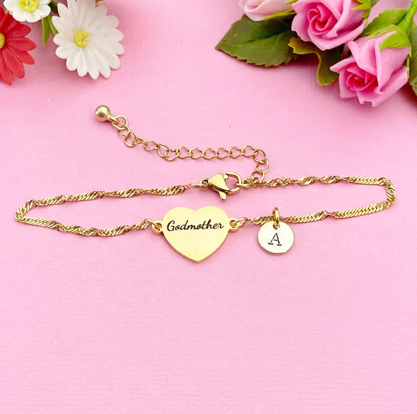 Silver or Gold Godmother Gift, Godmother Bracelet, Heart, Godmother Jewelry, Mother's Day Gift, Godmother Goddaughter Gift, D258
