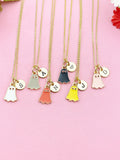 Gold Cute Ghost Charm Necklace, Halloween Jewelry Gift, N6013