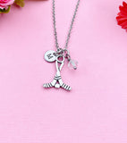 Hockey Necklace, Silver Hockey Charm, Hockey Jewelry Gift, Personalized Initial Gift, N4425