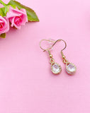 Gold Teardrop Zirconia Earrings, Stainless Steel Hooks