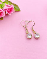 Gold Zirconia Charm Earrings, Teardrop Cubic Zirconia Charm, Drop, N2791