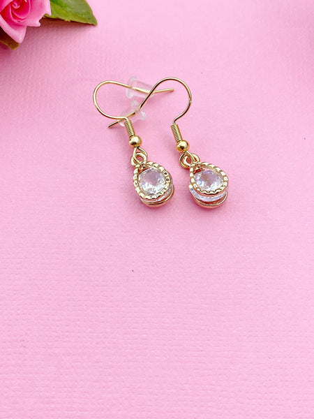 Gold Zirconia Charm Earrings, Teardrop Cubic Zirconia Charm, Drop, N2791