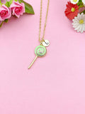 Gold Lollipop Charm Necklace, Green, N5922