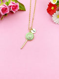 Gold Lollipop Charm Necklace, Green, N5922
