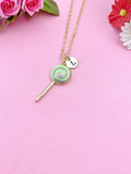 Gold Lollipop Charm Necklace, Green, N5922
