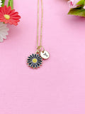 Gold or Silver Daisy Flower Charm Necklace, Black, N6014A