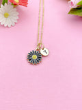 Gold or Silver Daisy Flower Charm Necklace, Black, N6014A