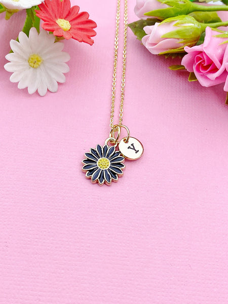 Gold or Silver Daisy Flower Charm Necklace, Black, N6014A