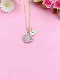 Gold or Silver Daisy Flower Charm Necklace, Purple, N6014B
