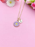 Gold or Silver Daisy Flower Charm Necklace, Purple, N6014B