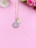 Gold or Silver Daisy Flower Charm Necklace, Purple, N6014B
