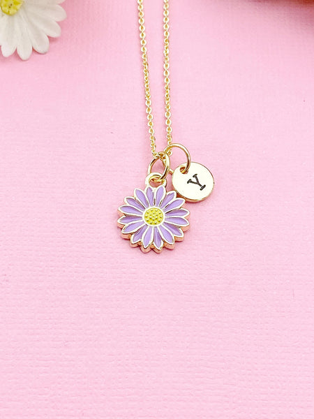 Gold or Silver Daisy Flower Charm Necklace, Purple, N6014B