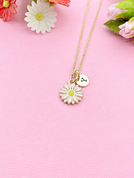 Gold or Silver Daisy Flower Charm Necklace, Pink, N6014C