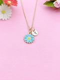 Gold or Silver Daisy Flower Charm Necklace, Blue, N6014D