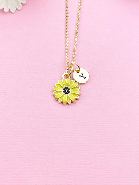 Gold or Silver Daisy Flower Charm Necklace, Yellow Black N6014E
