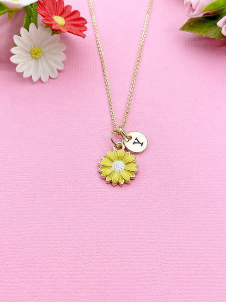 Gold or Silver Daisy Flower Charm Necklace, Yellow White, N6014F