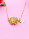Gold Peony Botan Flower Charm Necklace, N6017