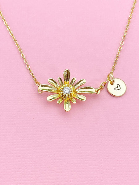 Gold Coneflower Flower Charm Necklace, Spring Flower Jewelry Gift, N6018