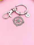 Silver or Bronze Compass Keychain Personalized Customized Monogram Made to Order Jewelry, N1123D