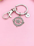 Silver or Bronze Compass Keychain Personalized Customized Monogram Made to Order Jewelry, N1123D