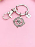 Silver or Bronze Compass Keychain Personalized Customized Monogram Made to Order Jewelry, N1123D