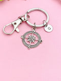 Silver or Bronze Compass Keychain Personalized Customized Monogram Made to Order Jewelry, N1123D